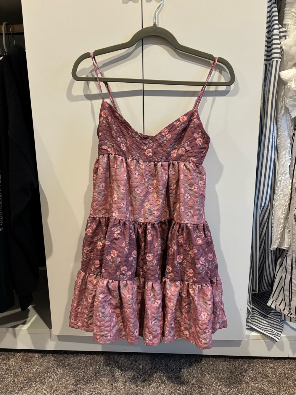 Altar'd State Rose Pink Floral Tiered Spaghetti Strap Dress
